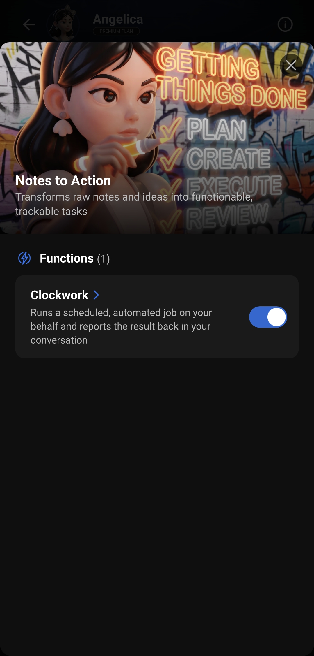 Notes to Action ability screen — a Getting Things Done theme with Clockwork