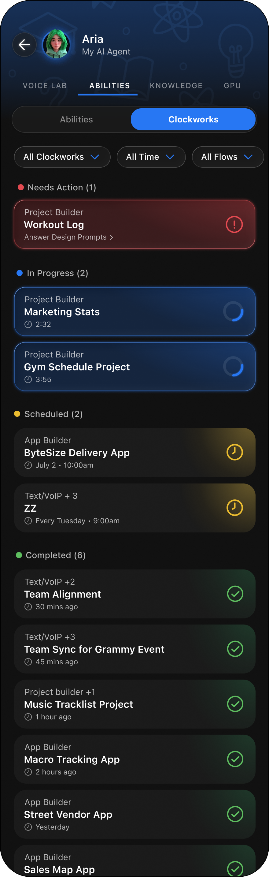 The Clockworks dashboard for filtering and tracking automated agent workflows